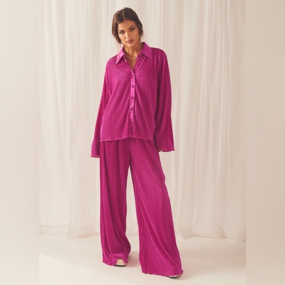 Peppermayo 90s Muse Plisse Pants & Plisse Shirt SET Magenta size 2 - Picture 6 of 10